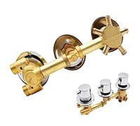 Ensemble de robinets de douche thermostatiques avec cartouche en céramique et support à trois commandes. Mitigeur de douche en laiton pour salle de bain. Connexion G1/2". Dérivateur d'eau argenté à 5