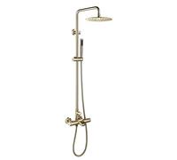 Ensemble de robinets de Douche thermostatiques muraux en Or brossé, Pomme de Douche à Effet de Pluie de 8 Pouces, système de Bain en Laiton de Luxe avec Douche à Main, Mise à Niveau de Salle de Bains