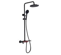 Ensemble de robinets de Douche thermostatiques Noirs de Style Industriel, système de Douche à Effet de Pluie Rond Mural, Ensemble combiné de Douche avec Pomme de Douche Haute Pression