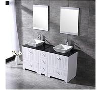 Ensemble de robinets de salle de bain modernes de 152,4 cm avec double meuble-lavabo en céramique, ensemble de robinets d'évier avec porte sur pied, tiroir, base unique, robinet de bain, vasque blanc