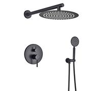 Ensemble de robinets murals pour Douche : Baignoire et kit de moulures en Acier Inoxydable en Combinaison Pluie Noire Mat avec pulvérisateur portatif et tête à poignée Simple, 10 Pouces (8 p