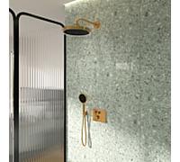 Ensemble de robinetterie de douche Ideal Standard - Thermostat de douche encastré Ceratherm Navigo® A7893A2 avec boîtier encastré Easy-Box, douchette Solos 3 jets, anneau lumineux LED, finition or bro