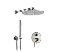 Ensemble de robinetterie de Salle de Bain, pommeau de Douche à Effet Pluie en Laiton brossé, douchette à Main, Robinet de Salle de Bain à Deux Fonctions, mélange Eau Chaude e,8 inch