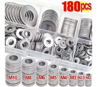 Ensemble de rondelles en acier inoxydable 180 pièces, format M2-M10, facile à installer, matériau Durable, idéal pour les projets/machines de bricolage 180pcs