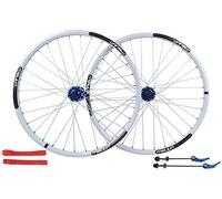 Ensemble de roues de vélo de 26 pouces à double paroi en alliage d'aluminium, frein à disque, jeu de roues de vélo de montagne, valve américaine à dégagement rapide, 7/8/9/10 vitesses (couleur : blanc