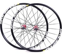 Ensemble De Roues VTT 26/27,5/29 Pouces, Jante en Alliage Double Couche, Roulement Étanche, Moyeu en Carbone pour Cassette 8-11 Vitesses, Frein À Disque,Rouge,27.5inch