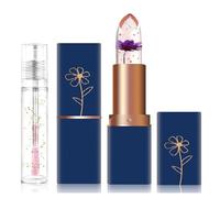 Ensemble de rouge à lèvres Crystal Flower Jelly 2 bâtons ensemble de rouge à lèvres et de baume à changement de couleur magique rouge à lèvres transparent pH de rouge à lèvres hydratant durable (#06)