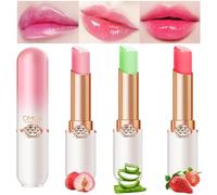 Ensemble de rouge à lèvres en gelée, ensemble de baume à lèvres à changement de couleur de fruits, baume à lèvres à changement de couleur pêche aloe vera fraise (Colour, 3PCS)