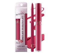 Ensemble de rouge à lèvres et crayon à lèvres - 2 en 1 - Couleur des lèvres de voyage - Pour femmes, mariées, étudiantes, voyageurs et amateurs de beauté ainsi que pour le quotidien, les fêtes, les
