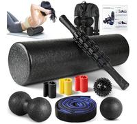 Lot de rouleaux en mousse - Rouleau de dos haute densité, bâton de rouleau musculaire, 3 bandes de résistance, balle de fasciite de 6 pieds, sangle d'étirement, balle de massage pour thérapie physique