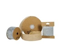 Ensemble de Ruban à Breloques et Sangles argentées rustiques - Ruban en Toile de Jute, Sangle argentée (3 m) et Ruban en Organza à Paillettes argentées (5 m) pour décoration de Mariage Rustique