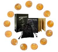 Ensemble de runes de sorcière - 13 runes de divination en verre avec instructions et pochette | Runes en verre avec symbole gravé pour la méditation et la | Fournitures de sorcière