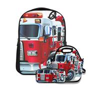 Ensemble de sac à dos d'école,Aide d'urgence de véhicule de pompiers pour le camion à thème de transport de pompier public,avec sac à lunch et étui à crayons pour cartable d'adolescent
