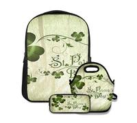 Ensemble de sac à dos d'école,Clover Shamrock fête la St Patrick 's celtique irlandaise,avec sac à lunch et étui à crayons pour cartable d'adolescent