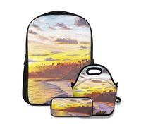 Ensemble de sac à dos d'école,Laguna Beach en Californie Laguna Village Sunset,avec sac à lunch et étui à crayons pour cartable d'adolescent