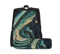 Ensemble de sac à dos et trousse à crayons unisexe motif océan abstrait - Ensemble deux pièces - Sac à dos décontracté avec trousse à crayons - Pour garçons et filles, Multicolore, 16.5×12.5×5.5inch