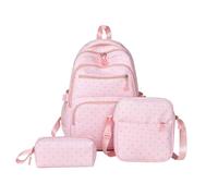 Ensemble de sac à dos pour filles 3 pièces à pois mignon | Aspect doux à pois crémeux, tissu en nylon résistant à l'usure, poches classées indépendantes(Pink)
