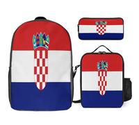 Ensemble De Sac À Dos Scolaire Imprimé Croatie Drapeau National Avec Déjeuner Et Trousse 3 Pièces D’École Pour Ados Filles Garçons École Primaire Collège Imperméable Sac Léger Voyage