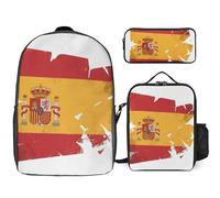 Ensemble De Sac À Dos Scolaire Imprimé Espagne Drapeau National Avec Déjeuner Et Trousse 3 Pièces D’École Pour Ados Filles Garçons École Primaire Collège Imperméable Sac Léger Voyage