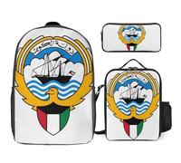 Ensemble De Sac À Dos Scolaire Imprimé État Du Koweït Emblème National Avec Déjeuner Et Trousse 3 Pièces D’École Pour Ados Filles Garçons École Primaire Collège Imperméable Sac Léger Voyage