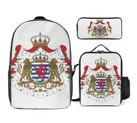 Ensemble De Sac À Dos Scolaire Imprimé Grand-Duché De Luxembourg Emblème National Avec Déjeuner Et Trousse 3 Pièces D’École Pour Ados Filles Garçons École Primaire Collège Imperméable Sac Léger Voyage