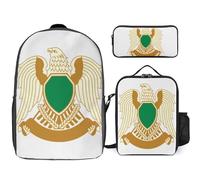 Ensemble De Sac À Dos Scolaire Imprimé Grande Libye Emblème National Avec Déjeuner Et Trousse 3 Pièces D’École Pour Ados Filles Garçons École Primaire Collège Imperméable Sac Léger Voyage