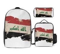 Ensemble De Sac À Dos Scolaire Imprimé Irak Drapeau National Avec Déjeuner Et Trousse 3 Pièces D’École Pour Ados Filles Garçons École Primaire Collège Imperméable Sac Léger Voyage