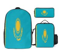 Ensemble De Sac À Dos Scolaire Imprimé Kazakhstan Drapeau National Avec Déjeuner Et Trousse 3 Pièces D’École Pour Ados Filles Garçons École Primaire Collège Imperméable Sac Léger Voyage