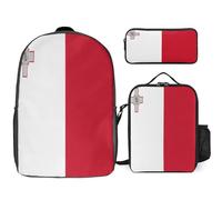 Ensemble De Sac À Dos Scolaire Imprimé Malte Drapeau National Avec Déjeuner Et Trousse 3 Pièces D’École Pour Ados Filles Garçons École Primaire Collège Imperméable Sac Léger Voyage