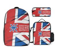 Ensemble De Sac À Dos Scolaire Imprimé Royaume-Uni. Drapeau National Avec Déjeuner Et Trousse 3 Pièces D’École Pour Ados Filles Garçons École Primaire Collège Imperméable Sac Léger Voyage