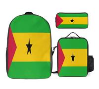 Ensemble De Sac À Dos Scolaire Imprimé Sao Tomé Drapeau National Avec Déjeuner Et Trousse 3 Pièces D’École Pour Ados Filles Garçons École Primaire Collège Imperméable Sac Léger Voyage