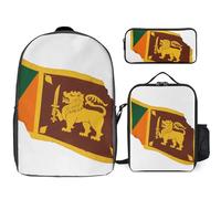 Ensemble De Sac À Dos Scolaire Imprimé Sri Lanka Drapeau National Avec Déjeuner Et Trousse 3 Pièces D’École Pour Ados Filles Garçons École Primaire Collège Imperméable Sac Léger Voyage