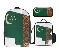 Ensemble De Sac À Dos Scolaire Imprimé Turkménistan Drapeau National Avec Déjeuner Et Trousse 3 Pièces D’École Pour Ados Filles Garçons École Primaire Collège Imperméable Sac Léger Voyage
