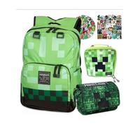 Ensemble de Sac à Dos Scolaire pour Enfants,3 Pièces Sacs à Dos Minecraft pour + Boîte à Lunch + Étui à Crayons+Autocollants,Vert