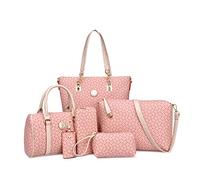 Ensemble de sac à main femme 6 pièces faux cuir Fourre-tout Bourse Ensemble Polyvalent Sac à bandoulière classique, Rose