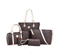 Ensemble de sac à main femme 6 pièces faux cuir Fourre-tout Bourse Ensemble Polyvalent Sac à bandoulière classique, café