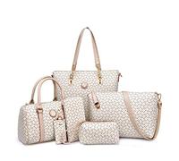 Ensemble de sac à main femme 6 pièces faux cuir Fourre-tout Bourse Ensemble Polyvalent Sac à bandoulière classique, Blanc