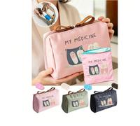 Ensemble de sac à médicaments portable, boîte à pilules compacte & trousse de premiers secours, sac de maquillage thématique avec impression "Mon sac à médicaments", pratique pour les voyages, convien