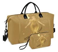 Ensemble de sac de sport de voyage, de gym, motif vague, matelassé, multi-poches, léger pour toutes les saisons, ligne dorée, impératrice, tarot et lune