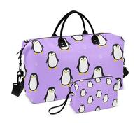 Ensemble de sac fourre-tout de voyage avec grand sac et mini pochette en forme de vague matelassée, compartiments zippés, polyvalent, camping, pingouin, flocage