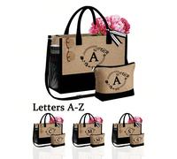 Ensemble de sac fourre-tout en canevas avec imprimé lettres, comprenant un sac à cosmétiques, un sac de toilette, un portefeuille, un sac cadeau personnalisé. Sac à épaule mode et décontracté pour fem