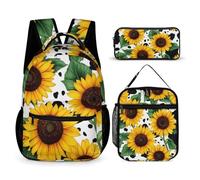 Ensemble de sacs à dos avec boîte à lunch, trousse de maquillage, imprimé vache tournesol vintage des années 80 (4), boîte à lunch et sac de rangement, sac à dos