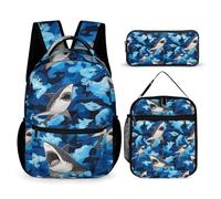 Ensemble de sacs à dos de voyage avec sacs à lunch et trousse de maquillage Cool Dinosaur et requins de l'océan (1) Sac à dos avec sac de rangement pour boîte à lunch Ensemble de sacs à dos et de sac