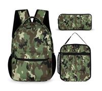 Ensemble de sacs à dos de voyage avec sacs à lunch et trousse de maquillage Cool Green Camo Army Camouflage (2) Sac à dos avec sac de rangement pour boîte à lunch Sac à dos Ensemble de sacs à dos