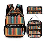 Ensemble de sacs à dos de voyage avec sacs à lunch et trousse de maquillage Reading Is My Happy Place Book Lovers (5) Sac à dos avec boîte à lunch et sac de rangement