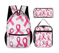 Ensemble de sacs à dos de voyage avec sacs à lunch et trousse de maquillage Sac à dos rose avec ruban contre le cancer du sein et sac de rangement pour boîte à lunch Ensemble de sacs à dos et de sacs