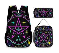 Ensemble de sacs à dos magiques, lumineux, alchimiques, cosmiques, gothiques, trippants, violets, soleil et lune, art de la sorcellerie (1), sac à dos avec boîte à lunch et trousse de maquillage, sac