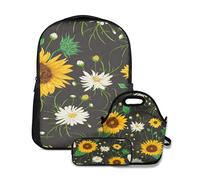 Ensemble de Sacs à Dos pour l'école,Tournesols et Fleurs de Camomille Blanches,avec Sac à Lunch et Trousse à Dos pour Adolescents