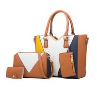 Ensemble de Sacs a Main avec 4 pièces pour Femme Sac portés épaule Sac a Bandoulière Cultch Portefeuille Porte-Cartes Travailler Voyage Décontracté Quotidien Marron