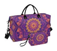 Ensemble de sacs à main avec grand sac et mini pochette matelassée, compartiments zippés, pratique pour un voyage court, Fleurs de Mandala., One Size, Classique